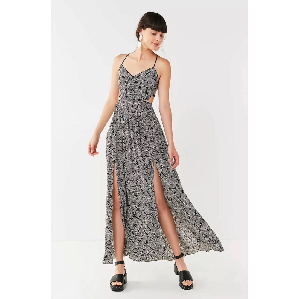 Urban Outfitters Maxi Dress Strappy Open Back Geometric Pattern